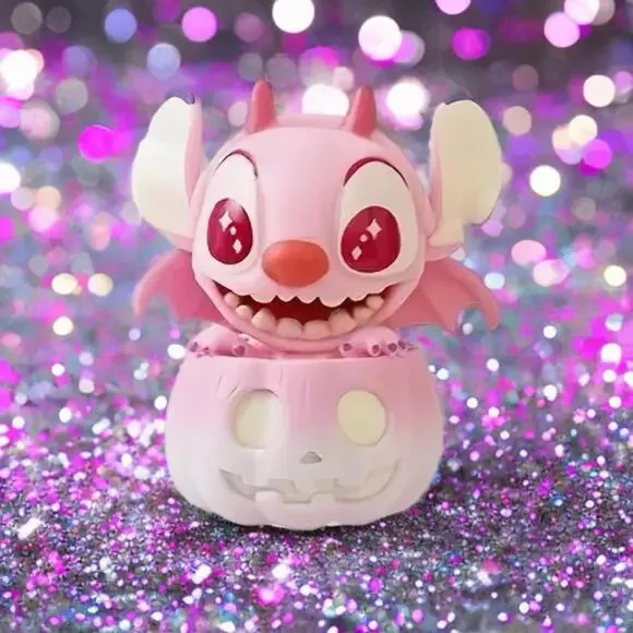 Stitch & Angel Figurine - Pink Halloween Devil In Pumpkin, Kawaii Spooky SET - Picture 4 of 5